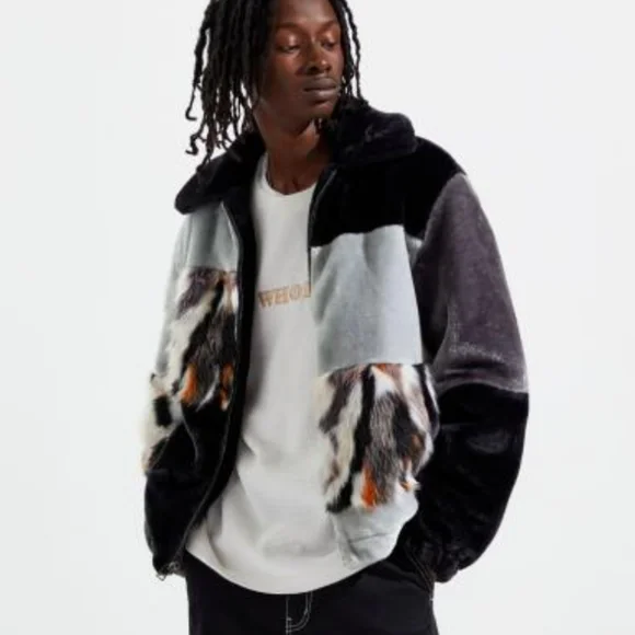 UO Blocked Faux Fur Jacket Bomber Jacket - Picture 14 of 15